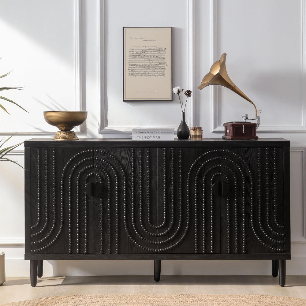 Modern  Sideboard Cabinet - Decorative Nailhead Accents & Adjustable Storage