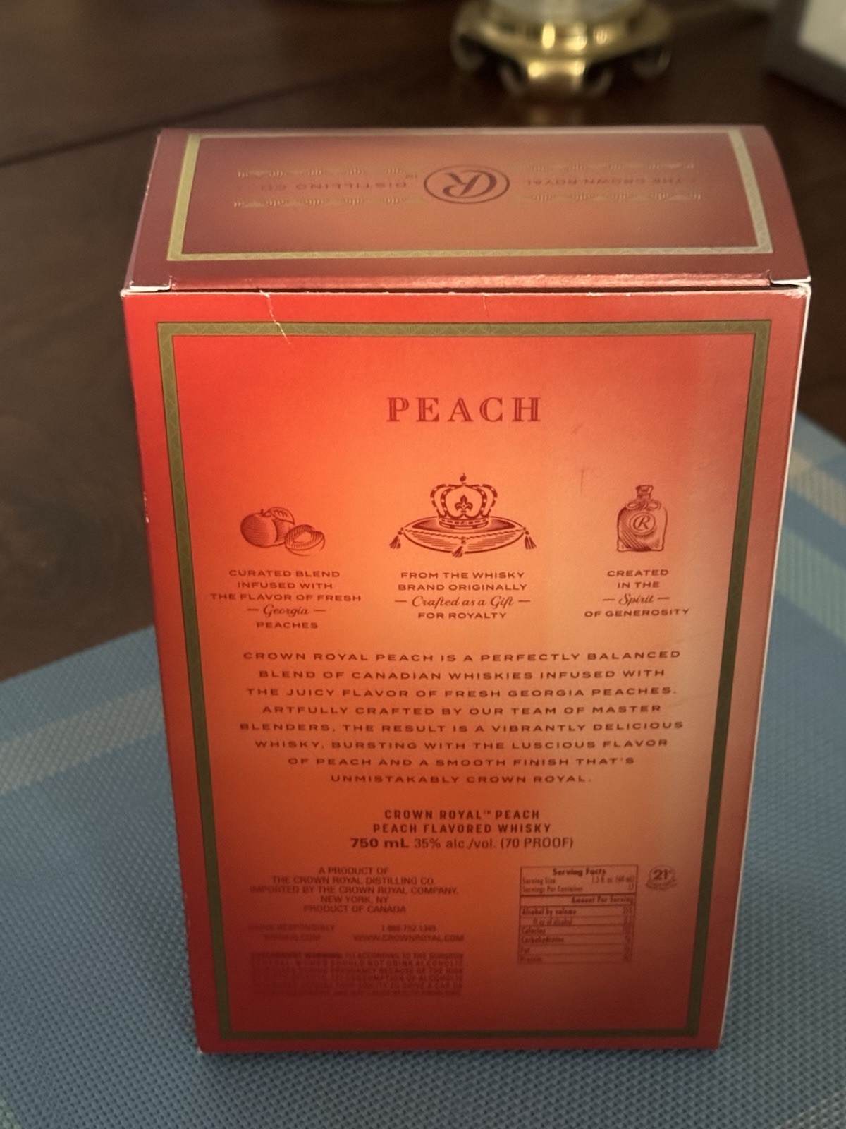 Crown Royal Canadian PEACH Whisky Empty 750ml Bottle With Cap & Box