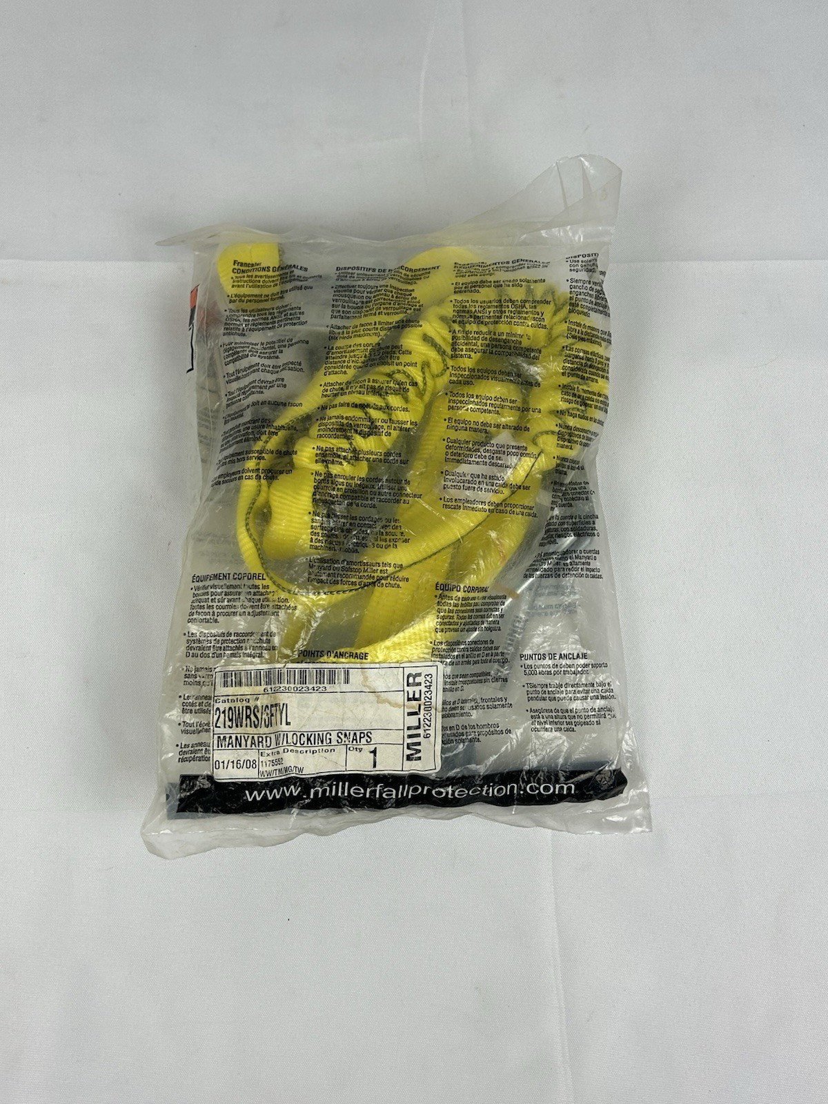 Miller Manyard 310 LB 219WRS/6FTYL Shock Absorbing Lanyard