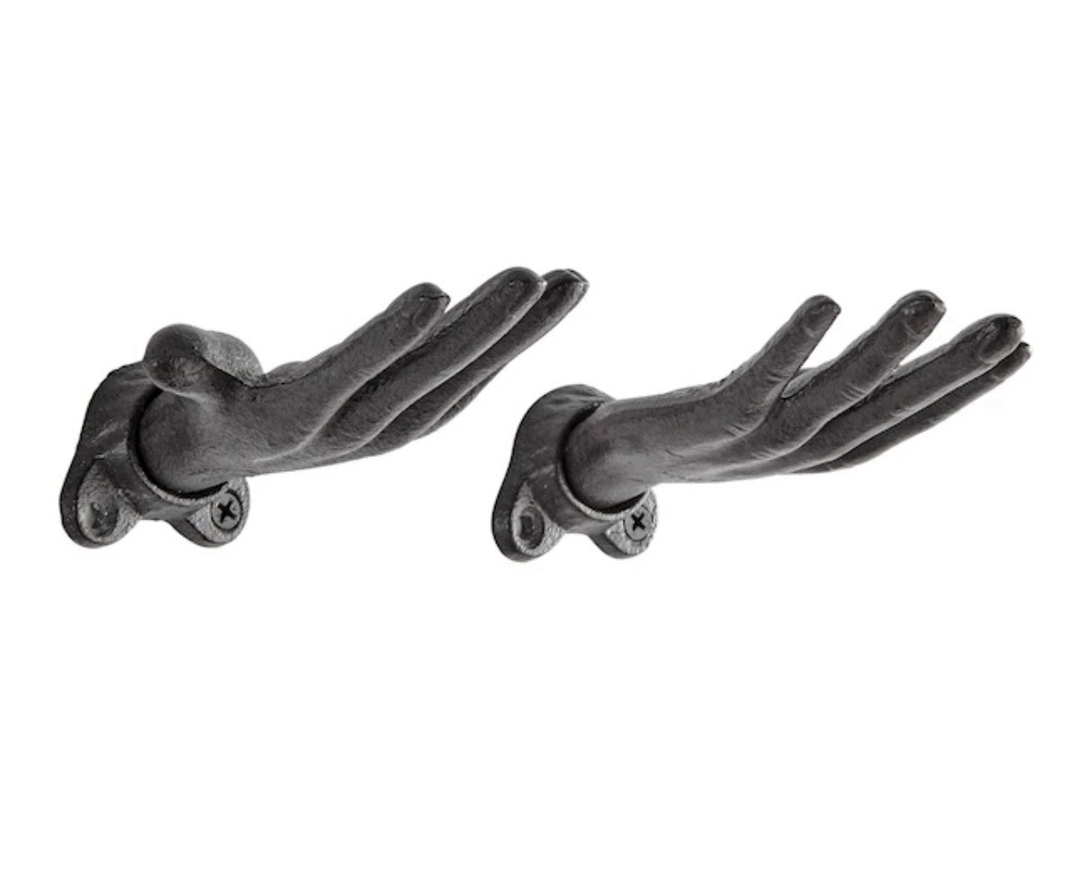 VTG Open Left Hands Wall Hook Cast Iron Towel Coat Purse Keys Hanger Pack Of 2