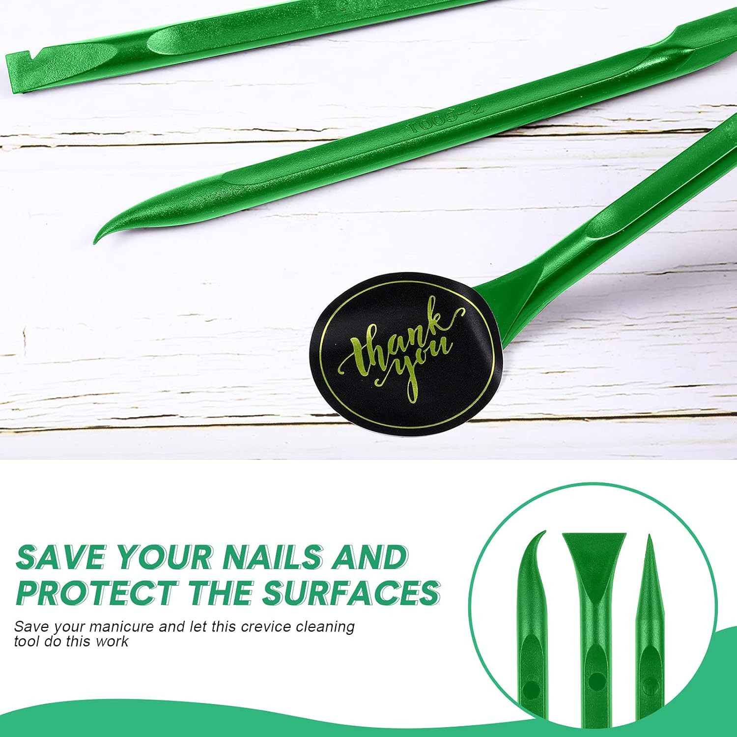 9 Pieces Plastic Scraper Tool Scratch Free Crevice Cleaning Sticker Green
