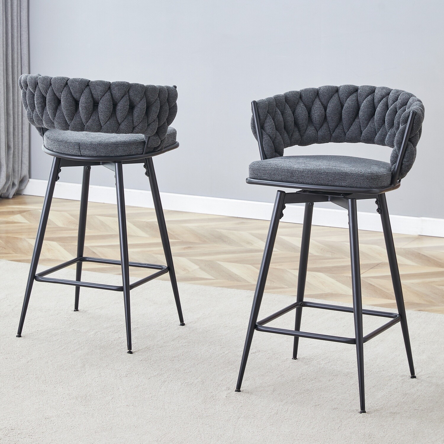 Set of 2 Swivel Bar Stools Counter Height Bar Chair Dining Chair with Metal Legs