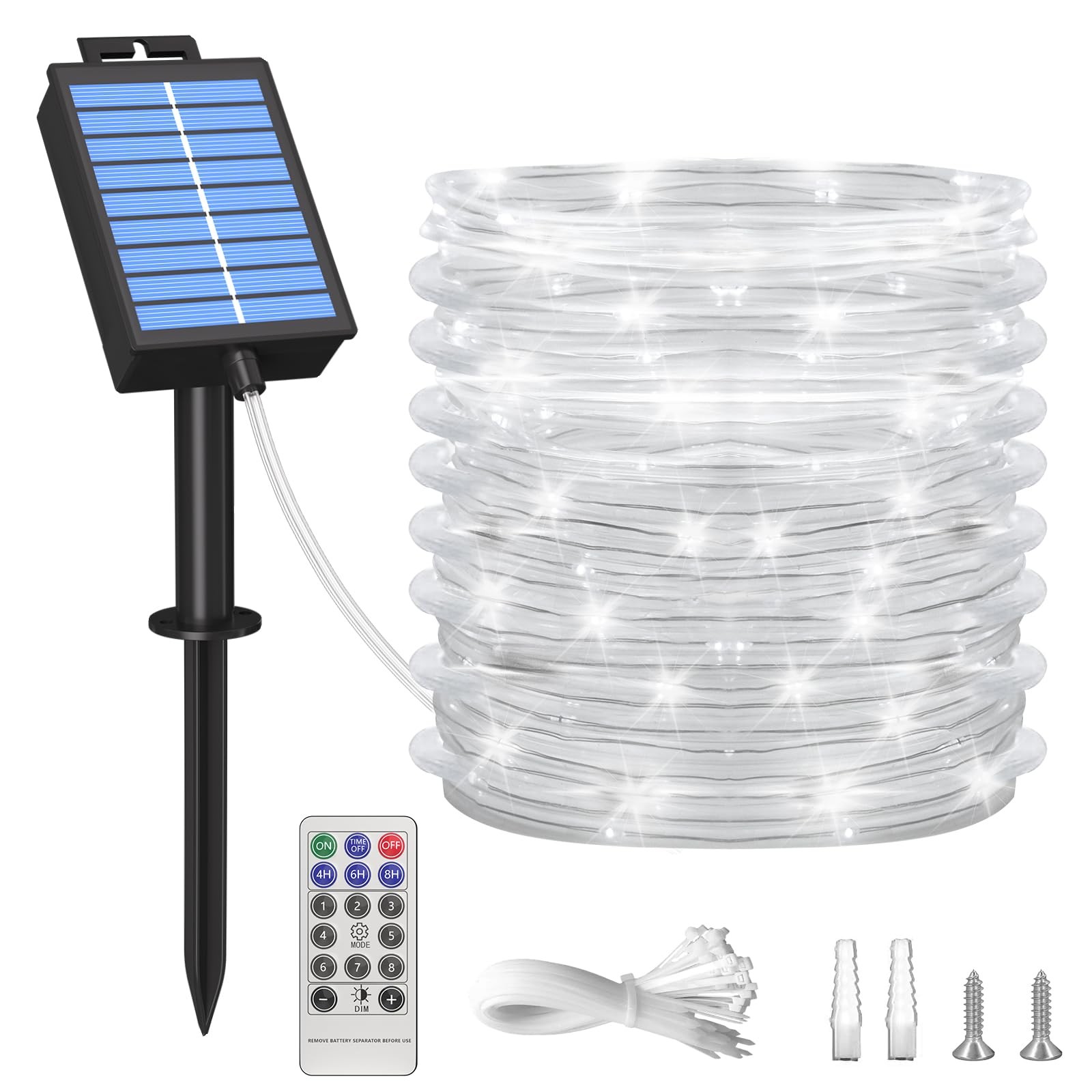 Solar Rope Lights Outdoor, 39FT 100 LED Solar Rope Lights,IP67 Waterproof, 8 ...