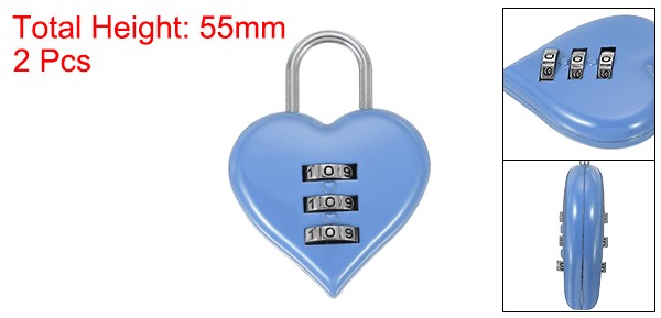 2 Pack Combination Locks Heart Shape Password Padlock Love Locker Lock Blue