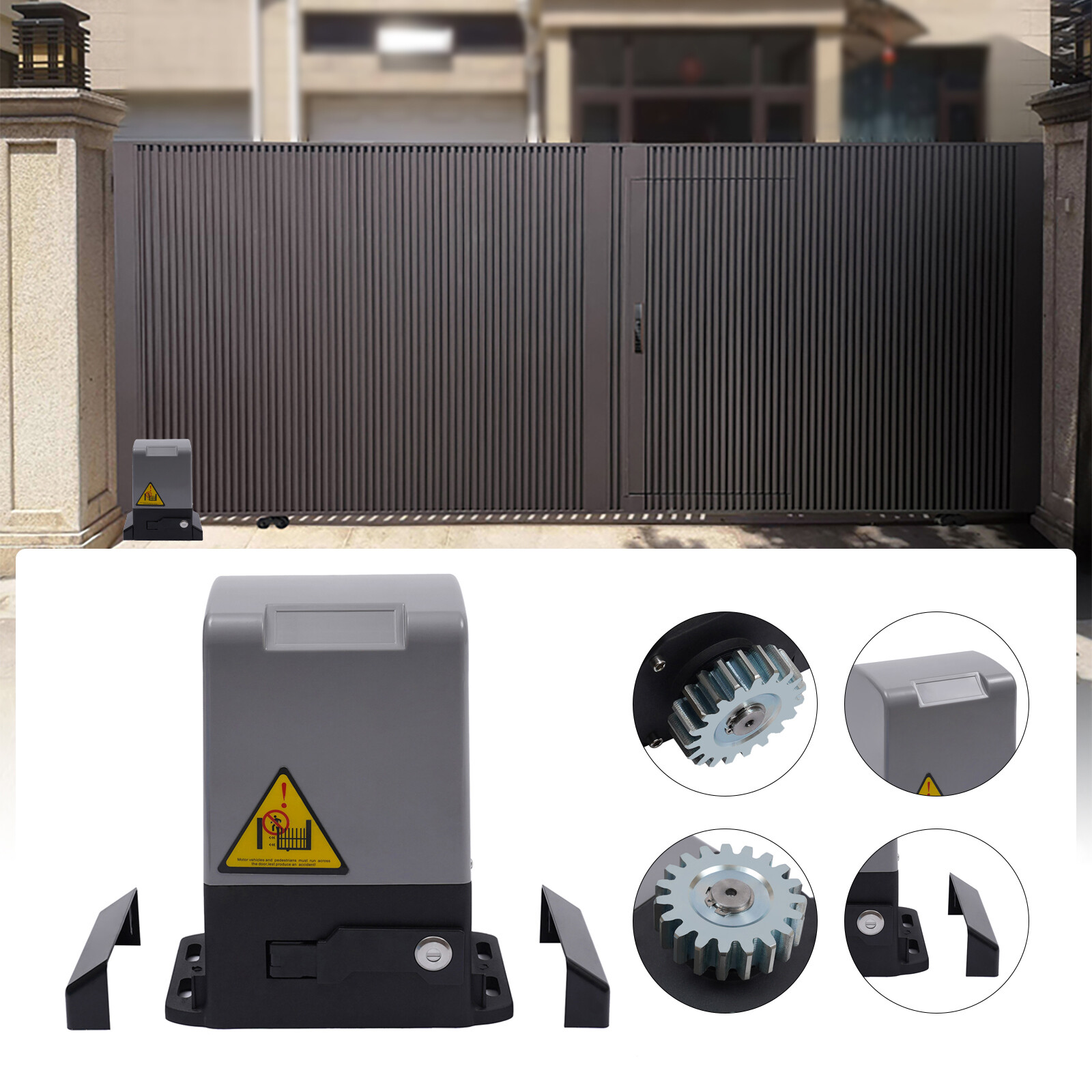 2600lbs Automatic Sliding Gate Opener Rack Driven with 2 Remotes & Complete Kit