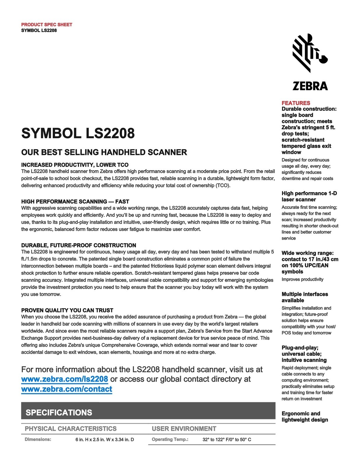 Motorola Zebra Symbol LS2208-SR20007R-NA Barcode Scanner Reader Kit W/ USB Cable