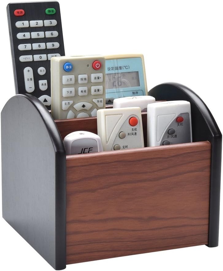 Caddy,Remote Control Organizer Wooden Storage Holder Desk with 4 Compartments