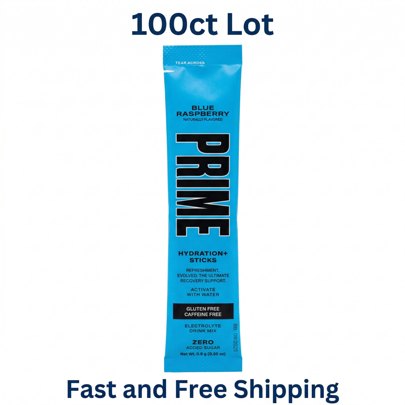 100 CT Prime Hydration Sticks Blue Raspberry Bulk Pack (Check BB) FREE SHIPPING!