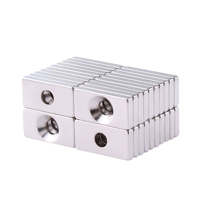 20Pcs 20x10x3~4mm Strong NdFeB Magnets With Hole Rare Earth Rectangle Magnet N35