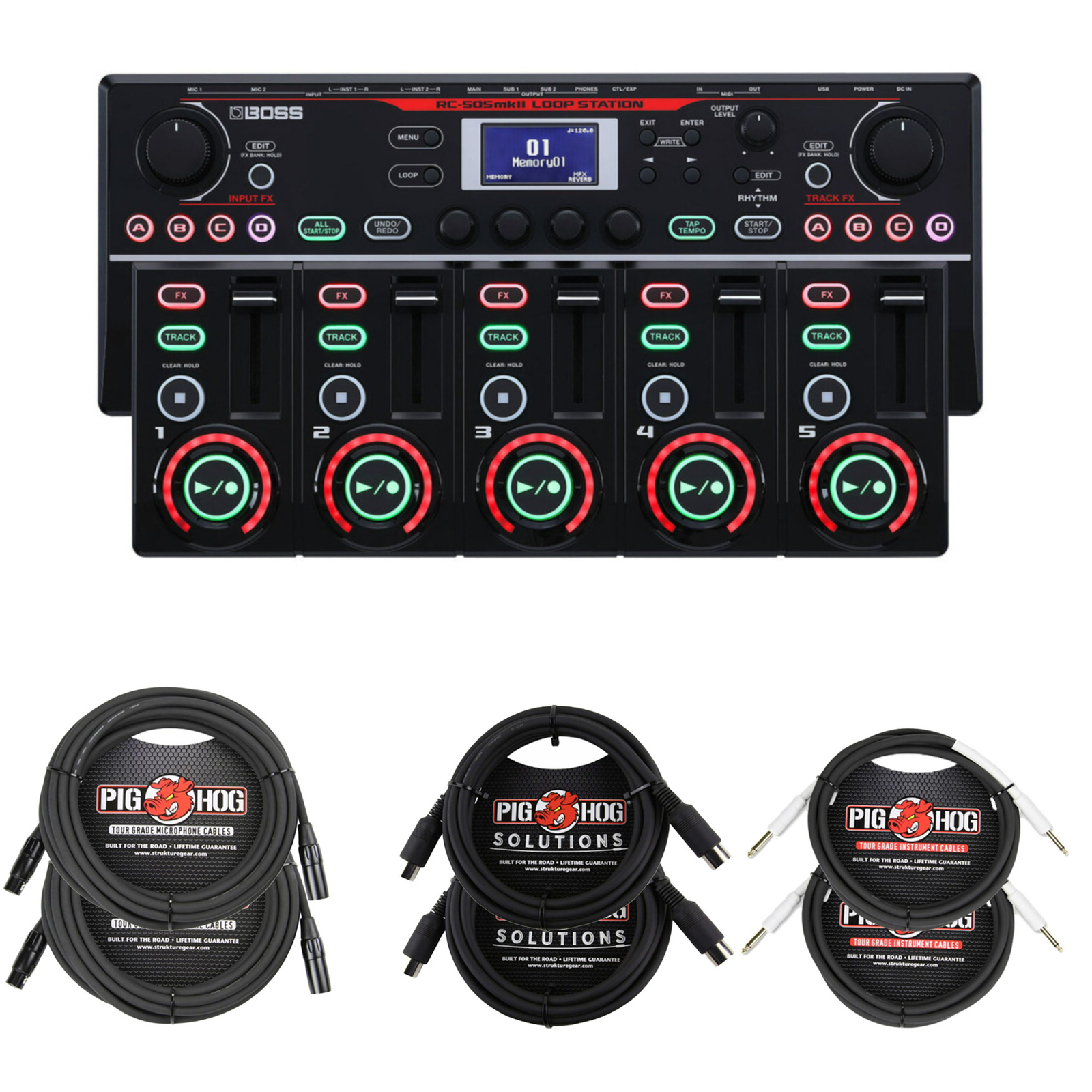 BOSS RC-505MKII 49 Input FX Tabletop Looper Bundle with Cables