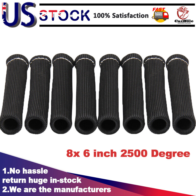 Black Spark Plug Wire Boots 8x 6 Inch Heat Shield Protector Sleeve 2500 Degree