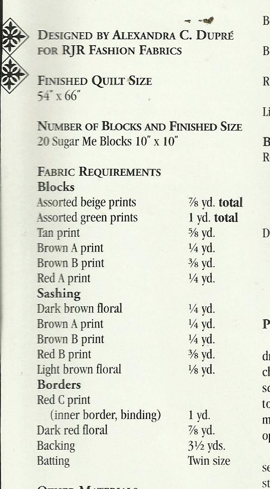E0010 SUGAR ME QUILT PATTERN/INSTRUCTIONS