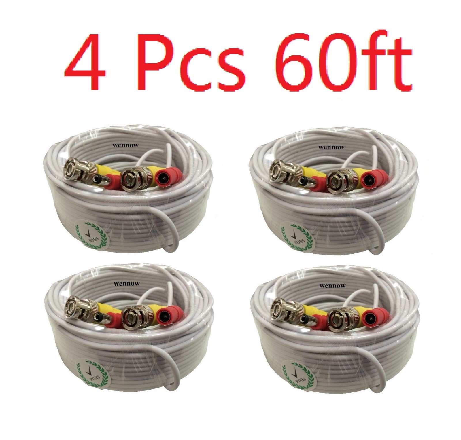 *4 x 60 Feet HD Security Camera Video & Power BNC Cable for Surveillance System