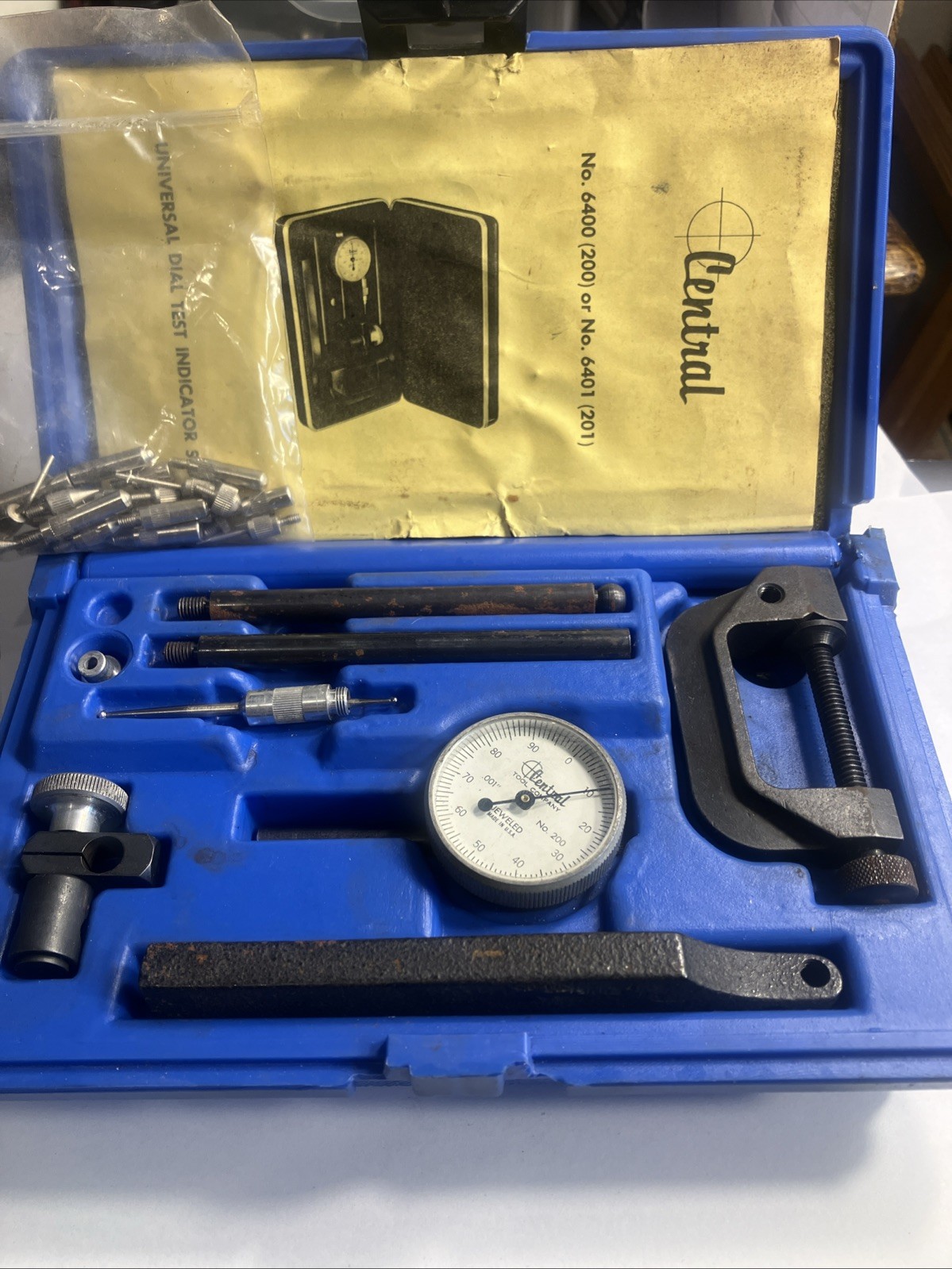 Vintage Central 6400 Universal Dial Test Indicator Set Made in USA W/extra Ext.