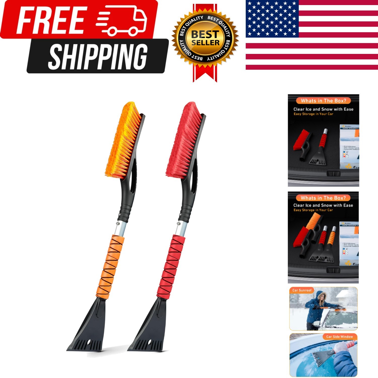 27" Car Snow Brush and Ice Scraper 2 Pack | Aluminum Snow Scraper for Cars wi...
