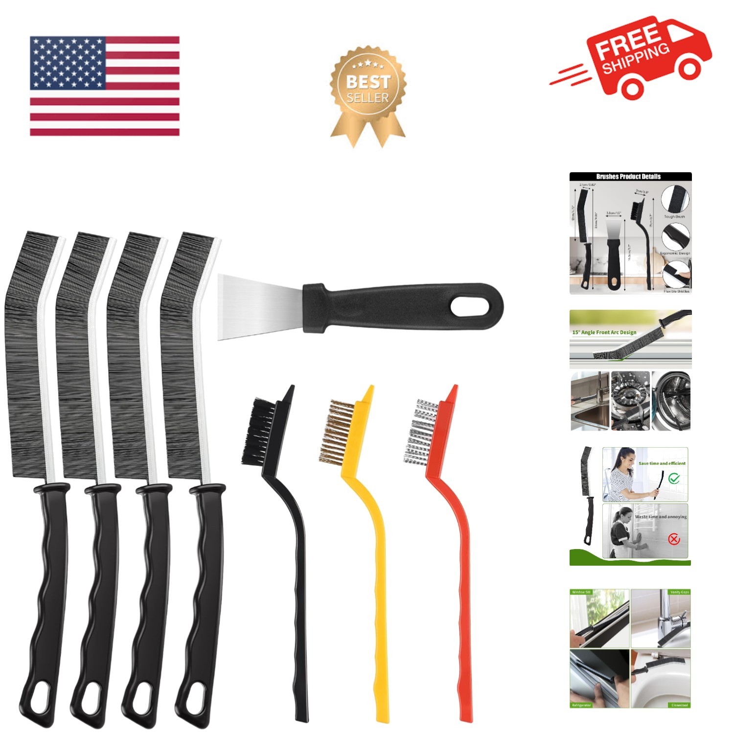 Crevice Cleaning Brush,8 Pcs Cleaning Supplies,Hard Bristle Crevice Cleaning ...