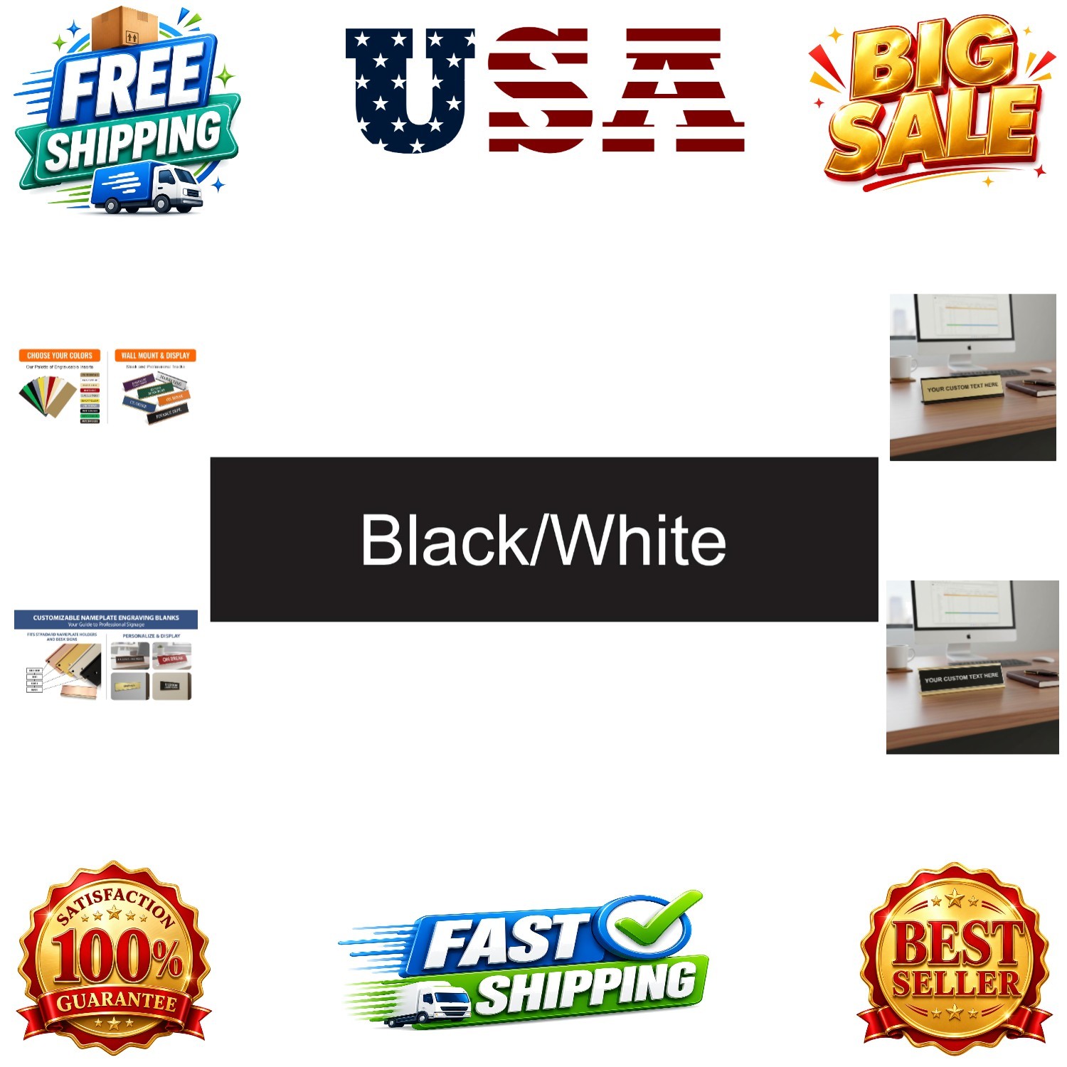 Name Plate Engraving Blanks - 2" x 10" 10 Pack, Black