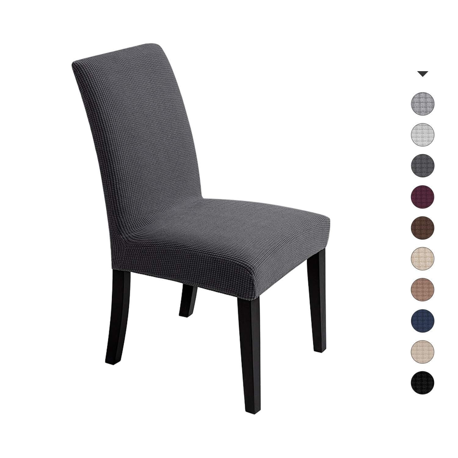 Chair Covers for Dining Room - Stretch Slipcovers 4, Dark Grey