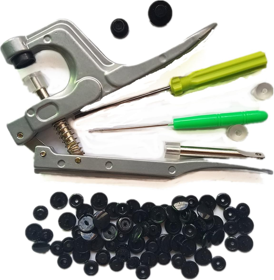 100 Complete Sets Black Plastic Snaps Hand-Held Pliers Tool Installs Size 20, 22