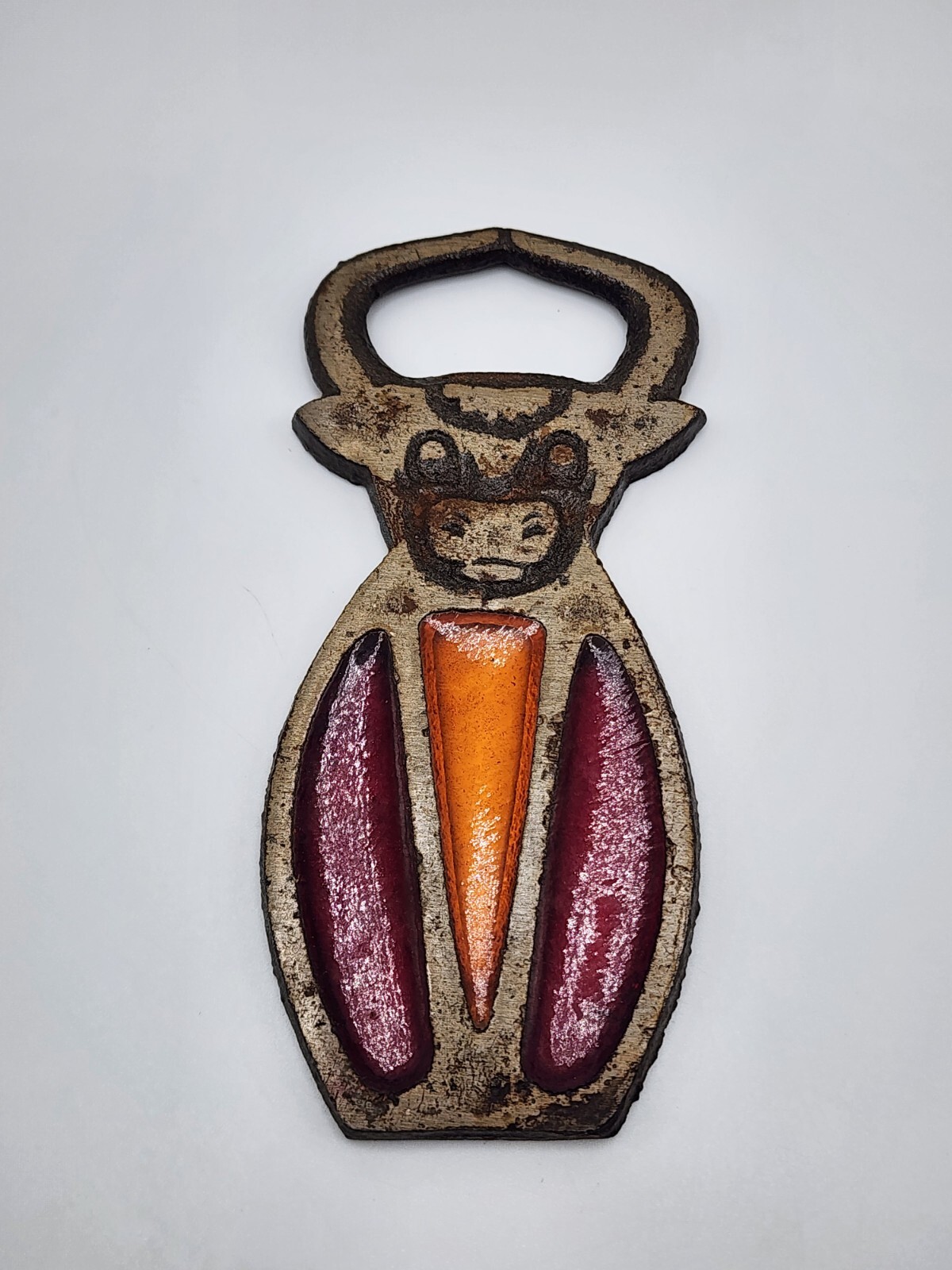 Vintage CAST IRON BULL BOTTLE OPENER Counterpoint Stained Glass
