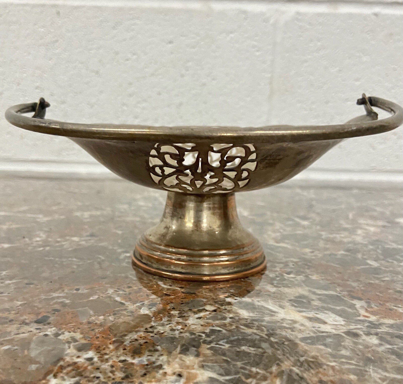 Vintage Metal Basket with Cutouts and Movable Handle
