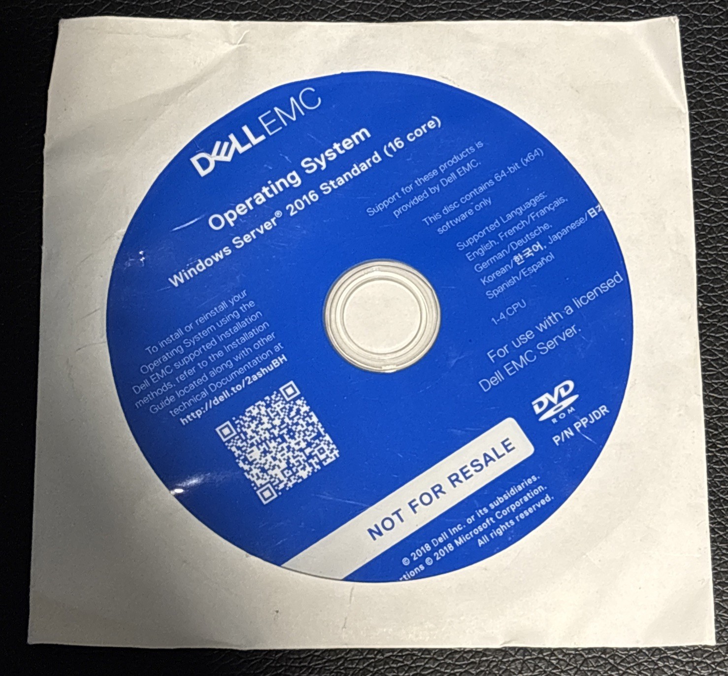 Dell Microsoft Windows Server 2016 Standard 16 Core Install DVD 0M70DJ (no key)