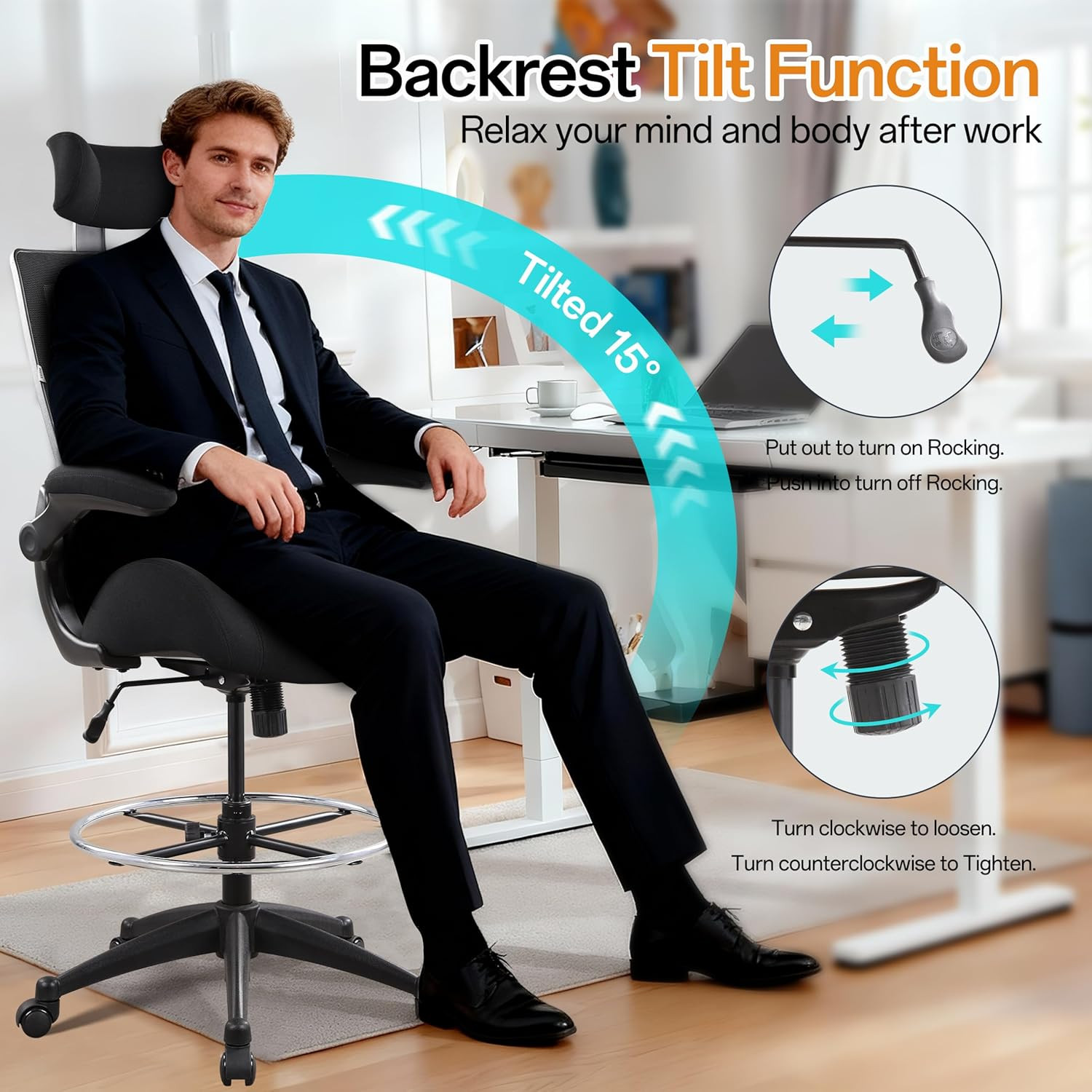 BOLISS Drafting Office Chair 400Lbs High Back Wide Standing Desk Chair Comfortab