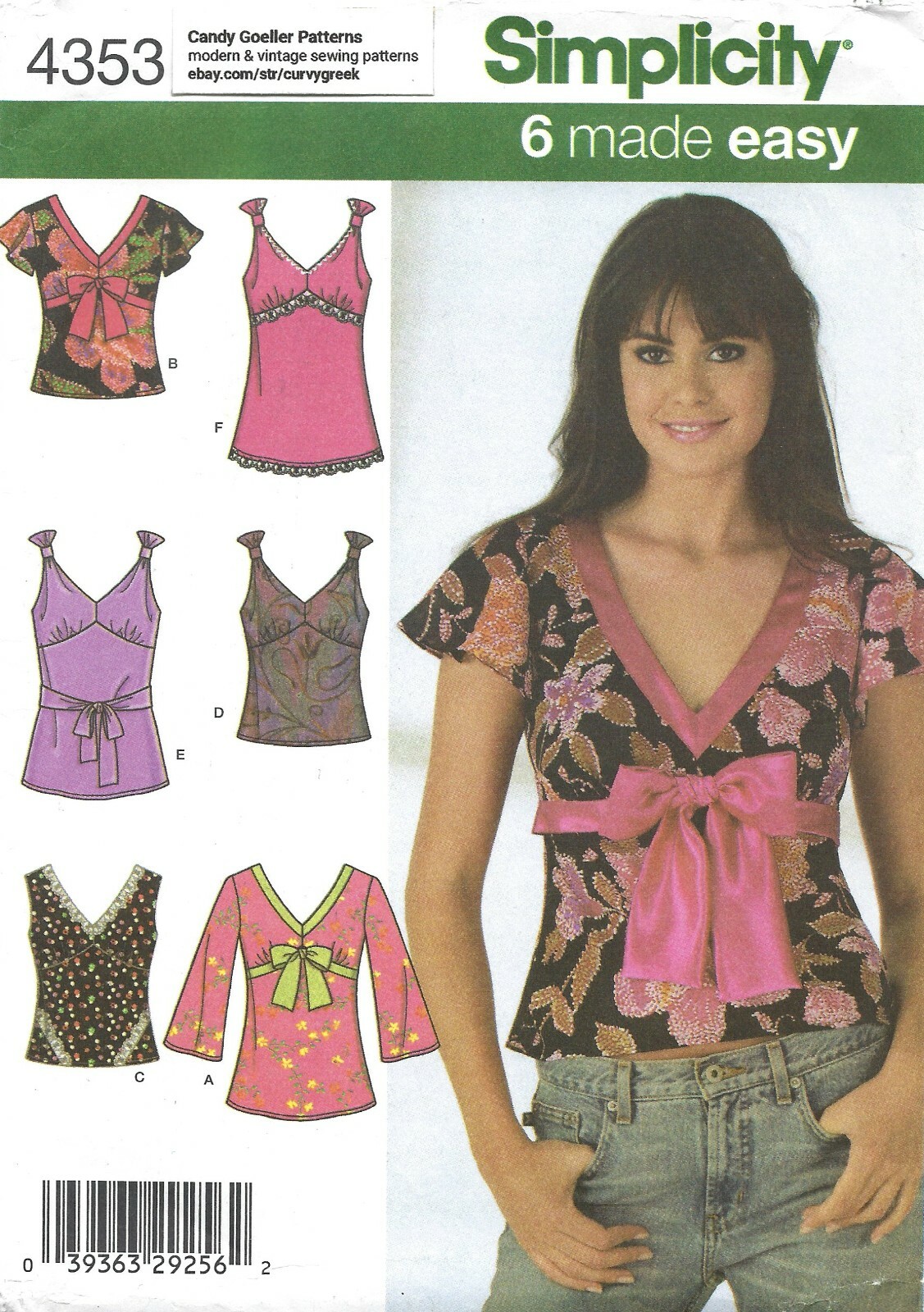 Simplicity 4353 Bias Cut Tiny Tops & Tunics w Trim Variations Sz 6-14 UNCUT OOP
