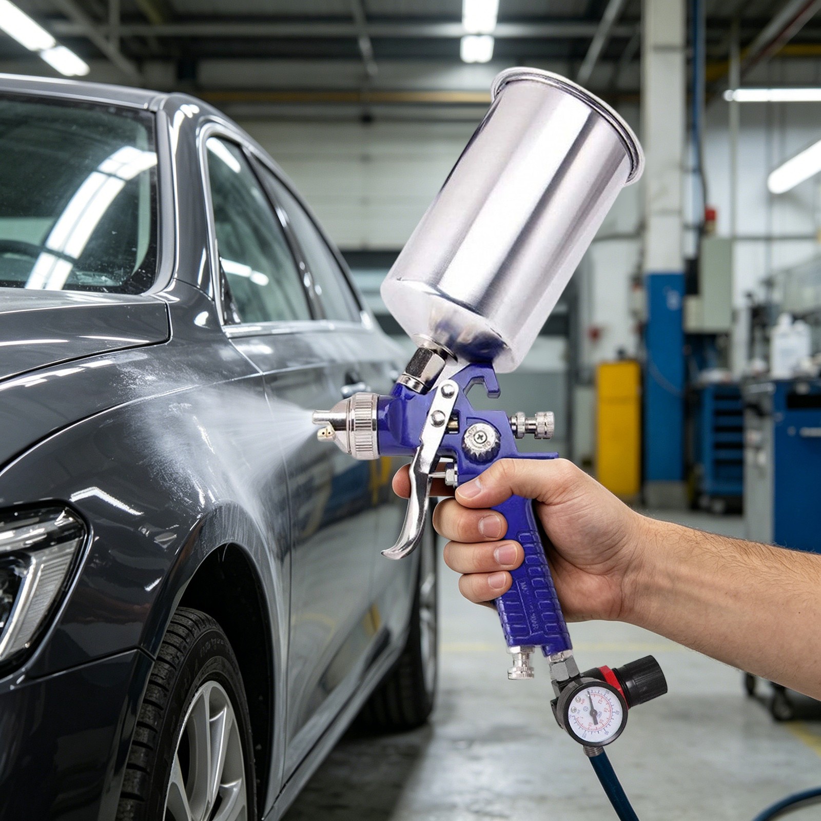 Professional Gravity Feed Spray Gun, Aluminium Automotive Paint Spray Gun Kit