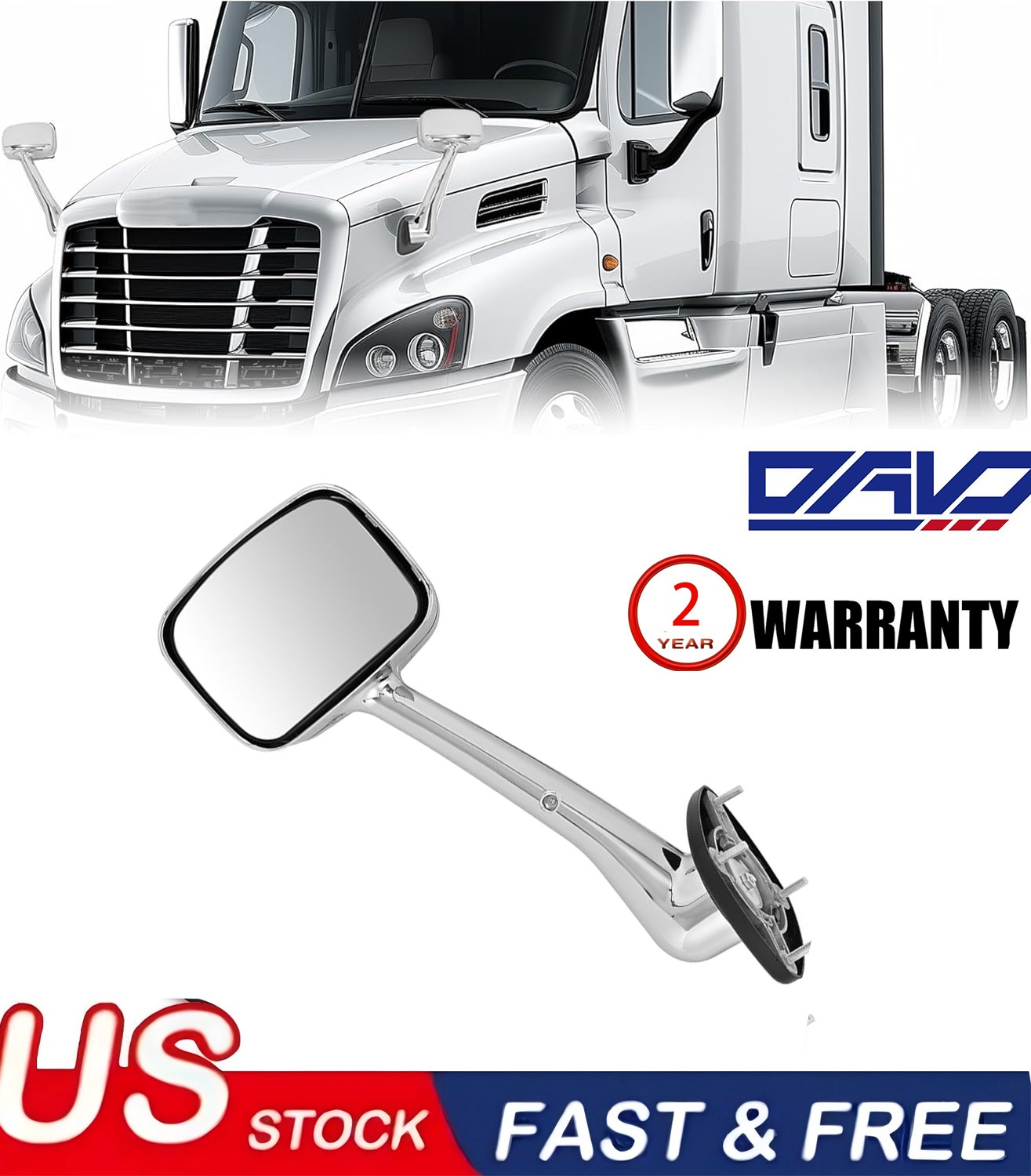1pcs Left Chrome Hood Mirror for Freightliner Cascadia 2004-2016