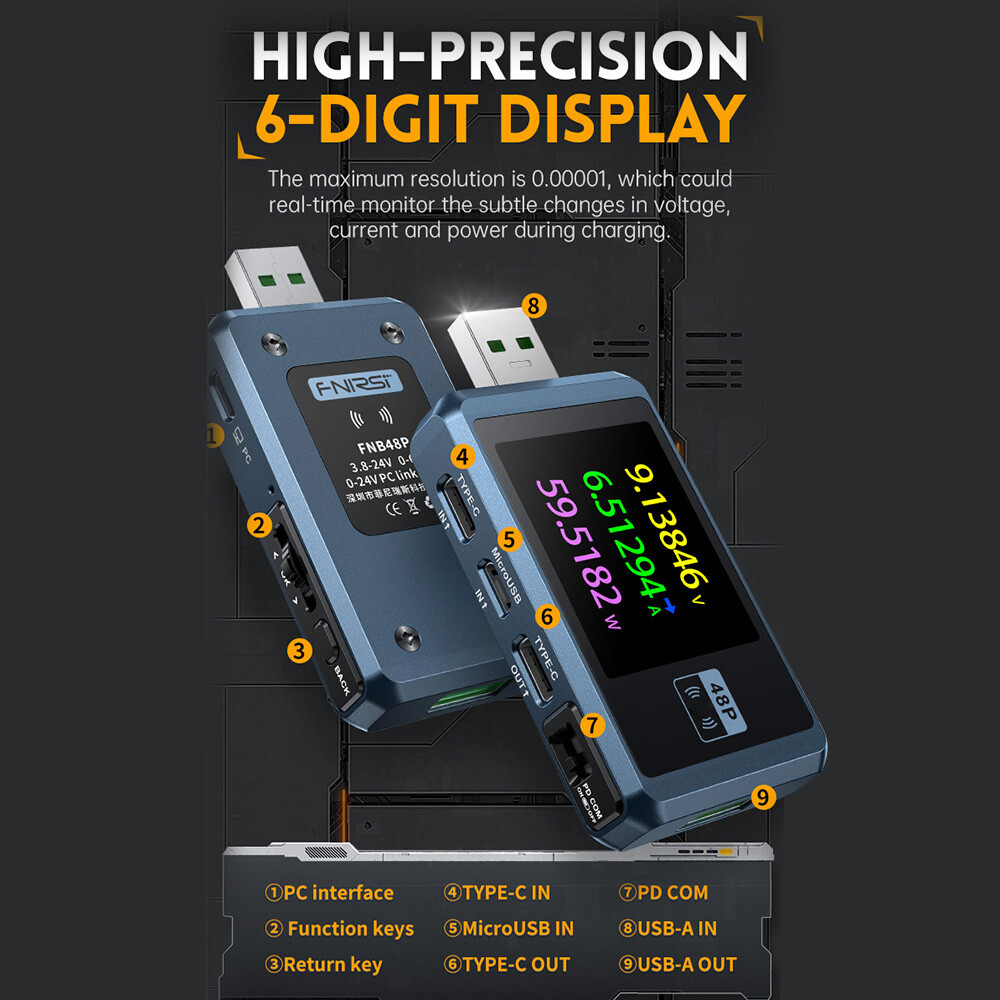 FNB48P Bluetooth USB Tester Voltmeter Ammeter Type-C Charge Detection Trigger US