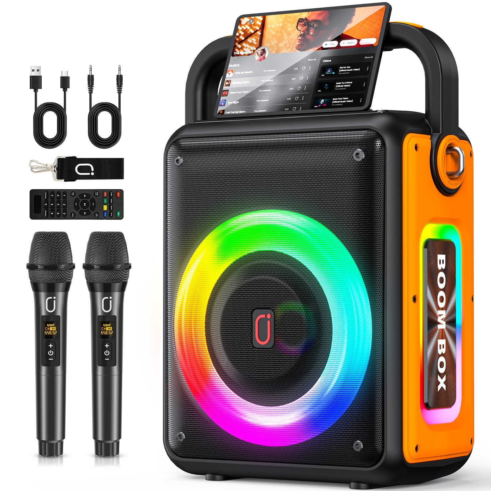 JYX Portable Karaoke Machine Bluetooth Speaker with 2 Wireless Mics Party System
