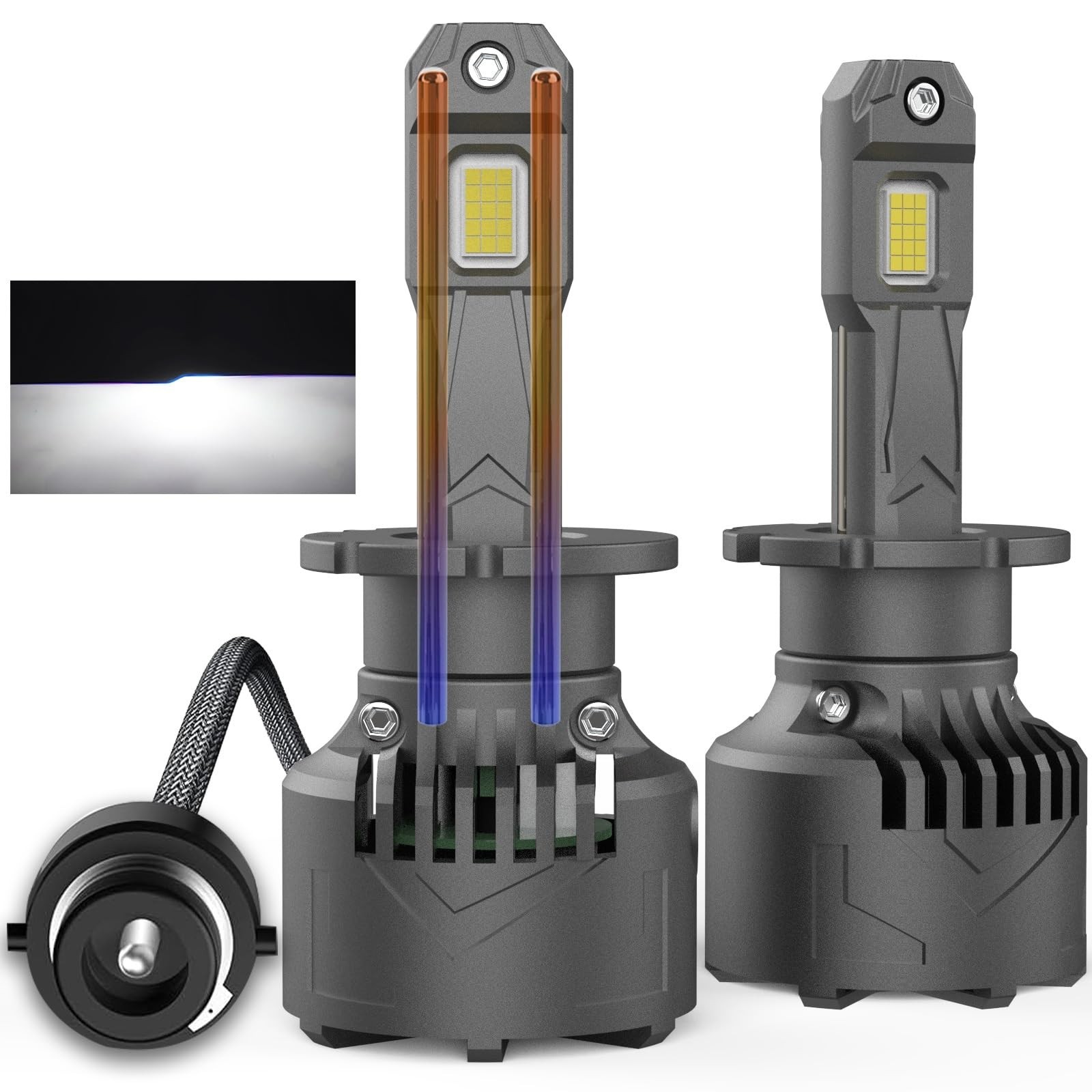 D2S HID to LED Bulbs, Xenon Replacement H/L Bulbs, 110W 30000Lm 6500K Cool Wh...