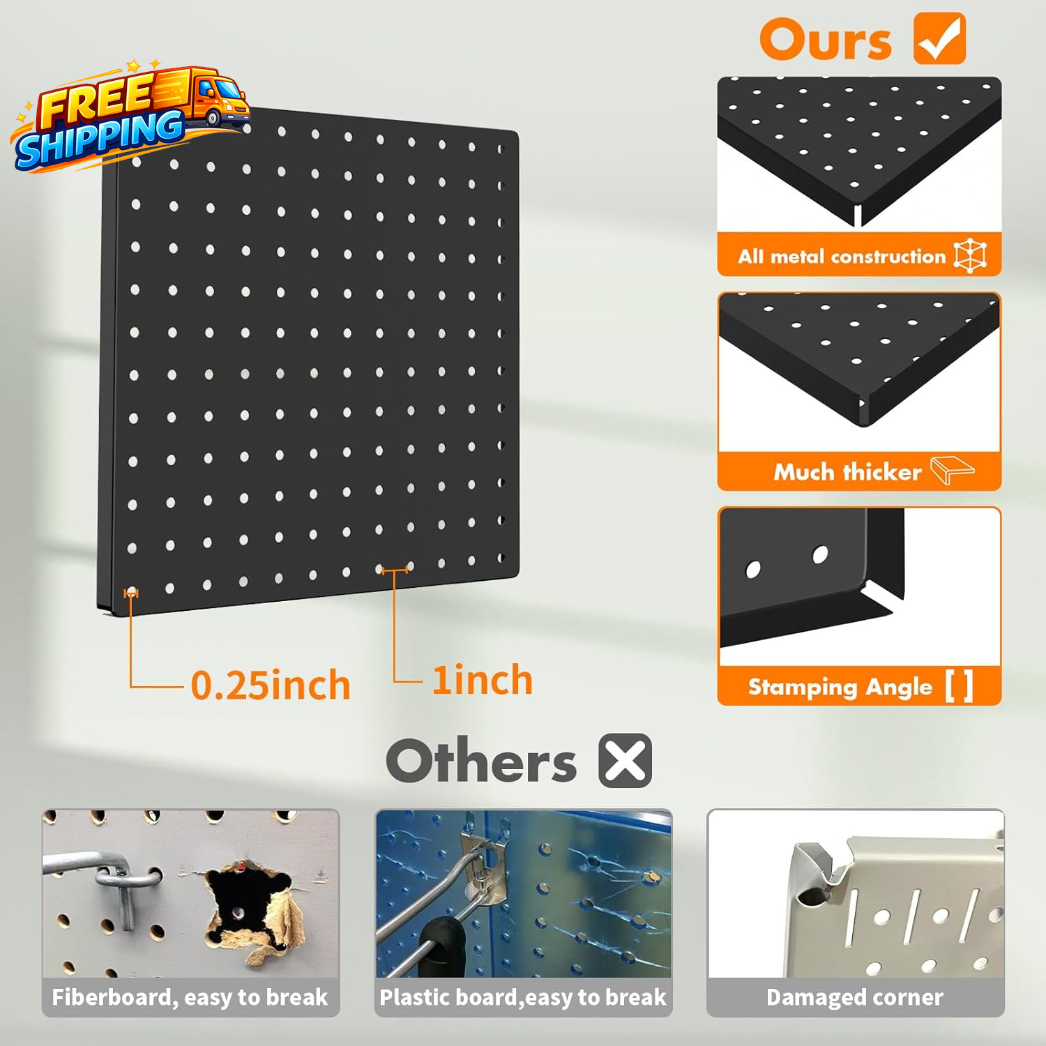 Peg Board 4 Pack Metal Pegboard Kit Black Pegboard Wall Organizer with 32 Pcs