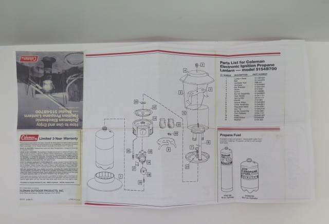 Coleman Model 5154B700 Electronic Ignition Portable Propane Lantern EXCELLENT!