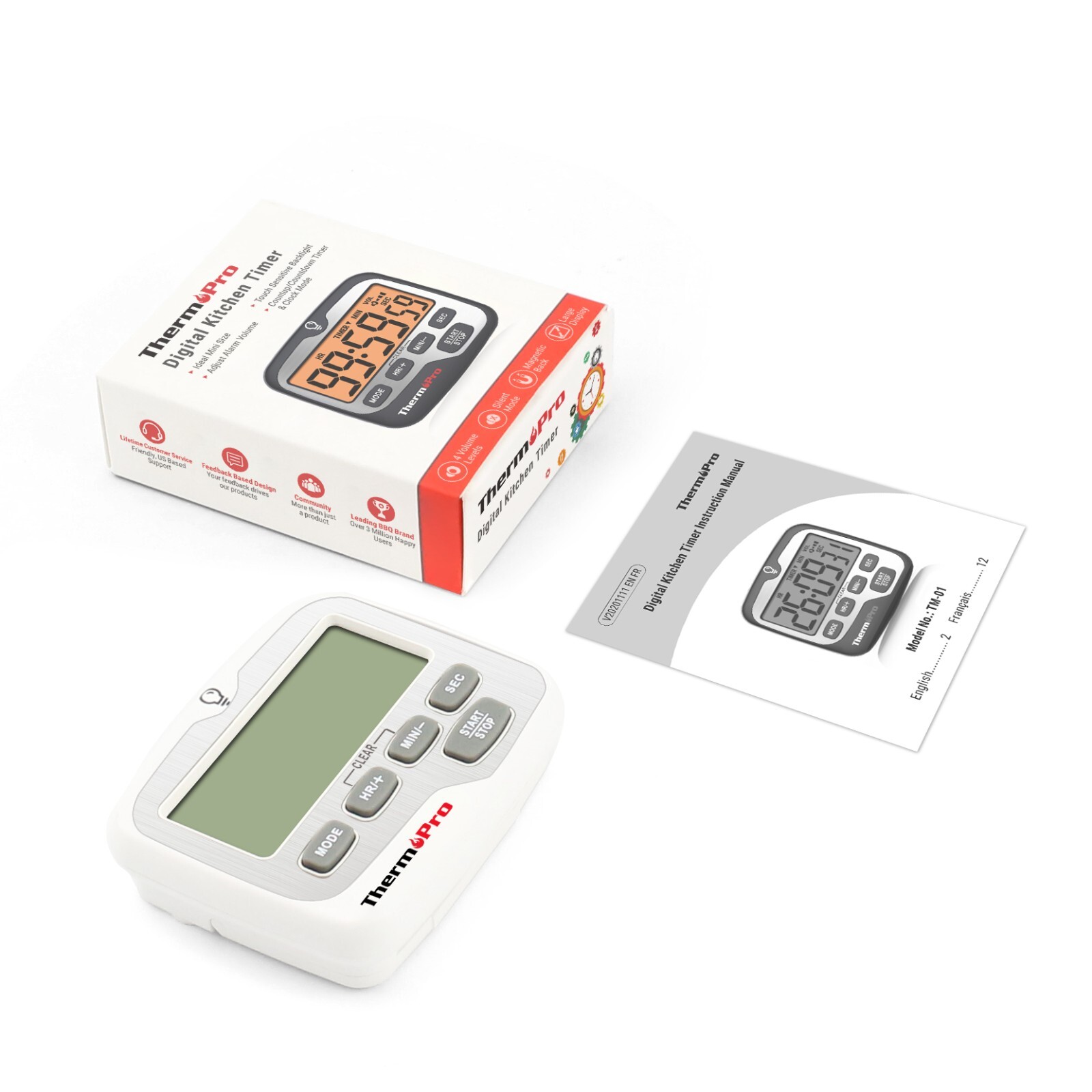 ThermoPro TM01 Digital Kitchen Timer with Backlight Countdown Count Up Timer LCD