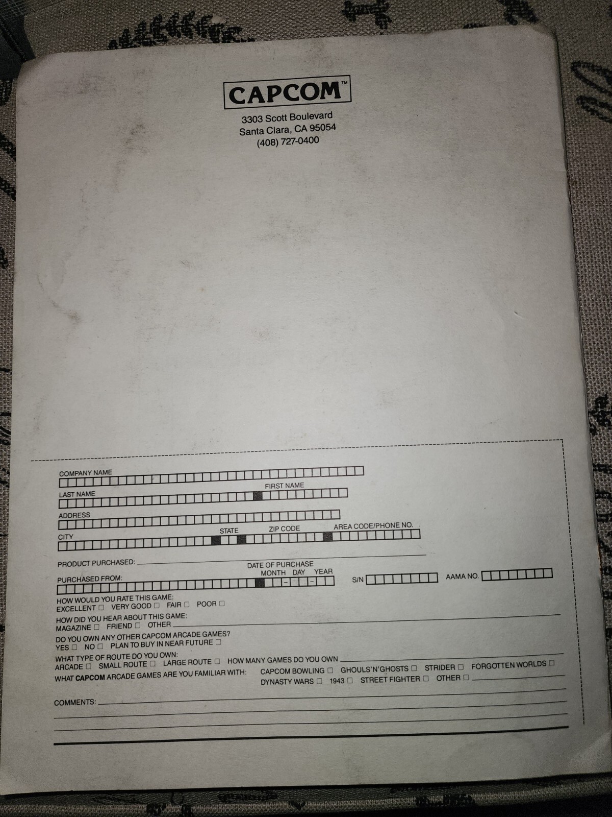 U N Squadron Manual Capcom Arcade