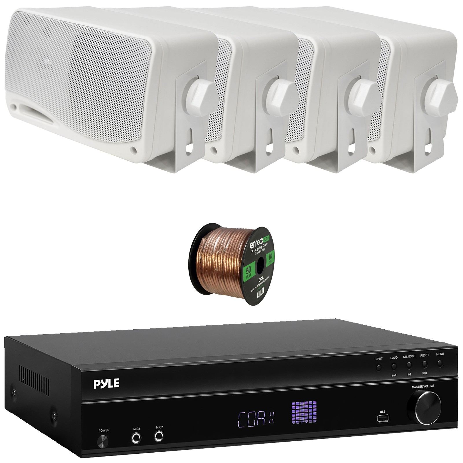 Pyle PT875BT Bluetooth Karaoke Receiver, 4x 3.5'' 200W Weather Proof Speakers