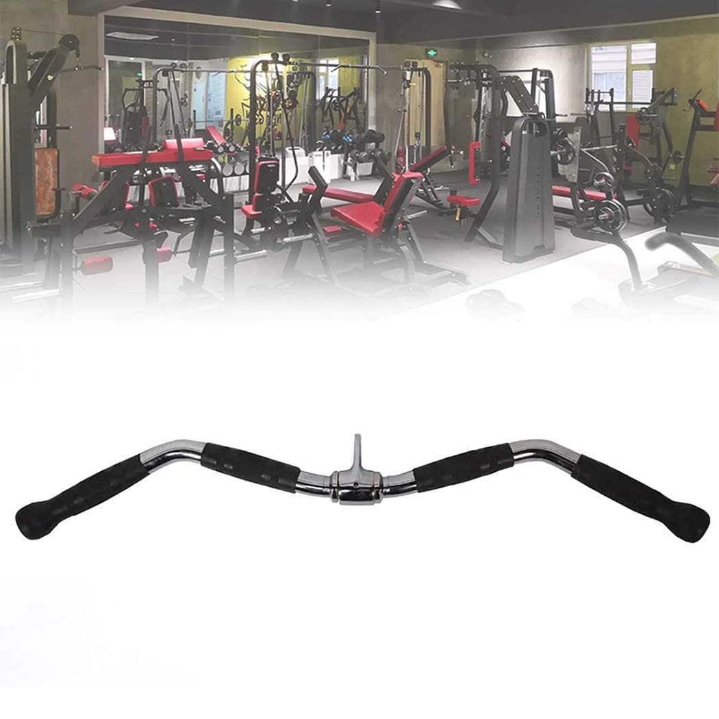 Lat Bar Cable Machine Attachment, Curl Pulldown Bar with Full Rotation and Rubbe