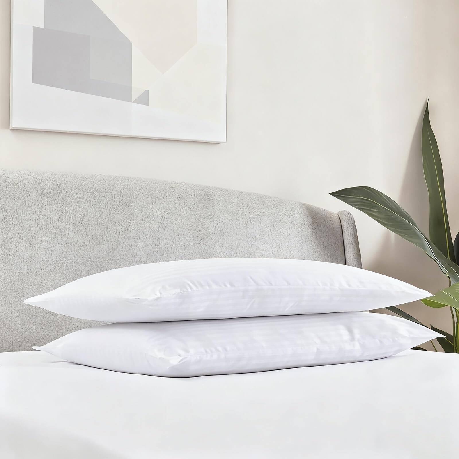 Gooeb Flat Ultra Thin Bed Pillows Standard/Queen(2 Pack), Stripes