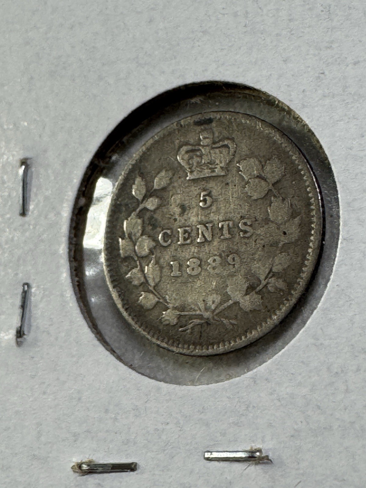 1889 Canada 5 Cents Small Silver Coin Cleaned