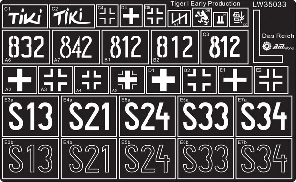 AM-WORKS LW35033 1/35 Tiger I Early Prod of 2. SS Pz.Div Das Reich -Stencil Mask