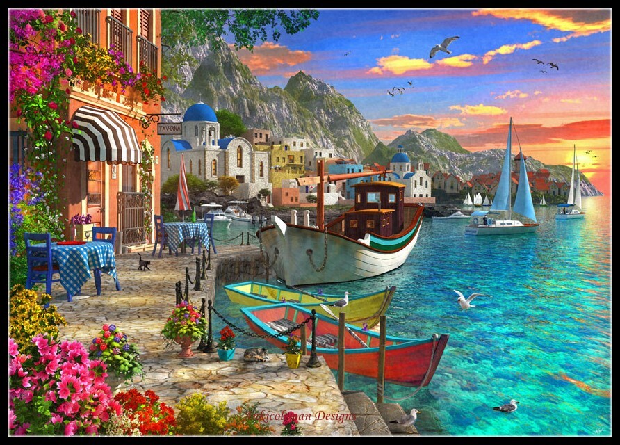 Somewhere in Greece - Counted Cross Stitch Patterns - Color & BW Symbols
