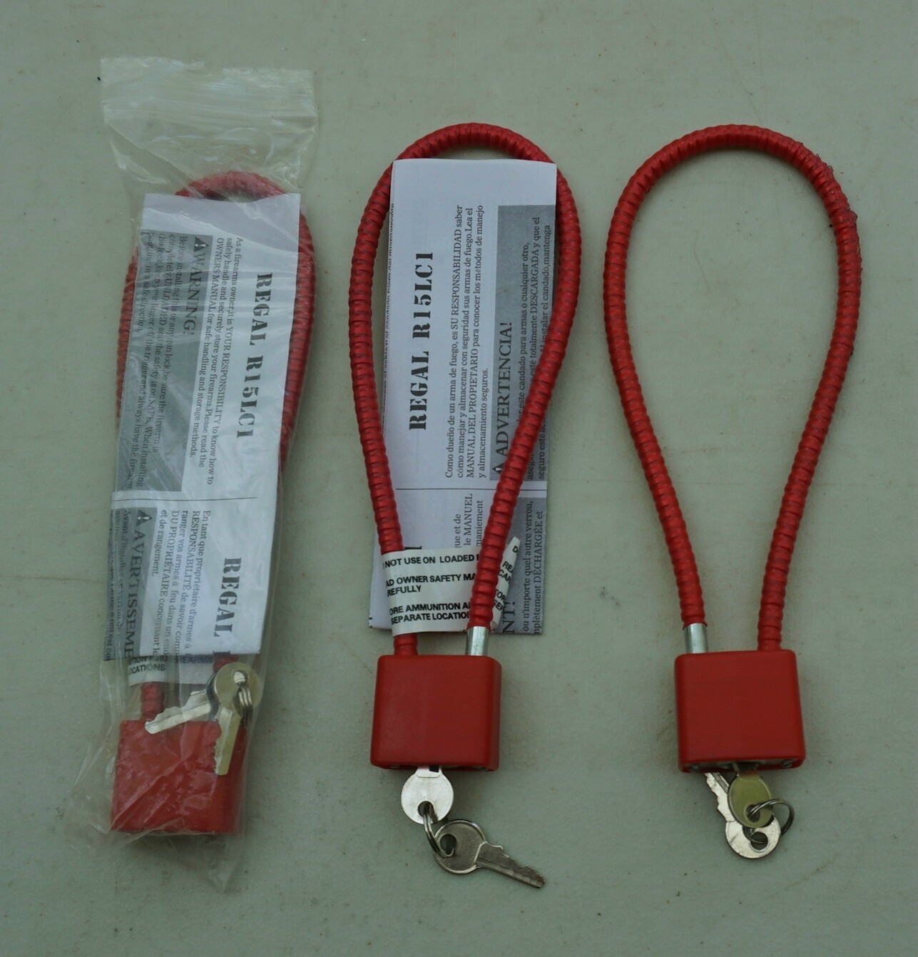 REGAL R15LC1 3Pc Cable Gun Lock W/2 Keys & Instructions Rifle & Pistol (B3Yello)