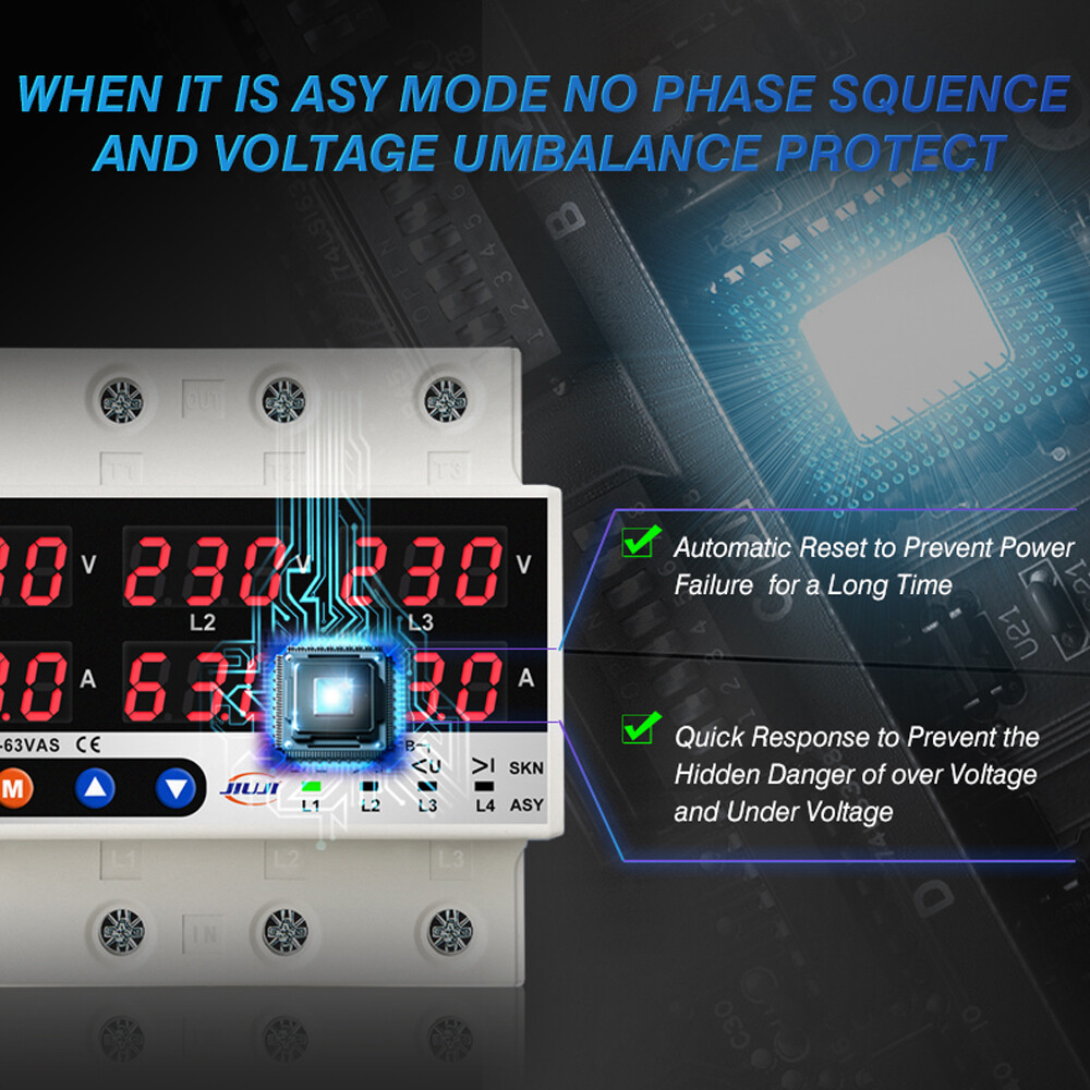 63A Three Phase Voltage&Current Protector w/ Automatic Off & Reset L0T9