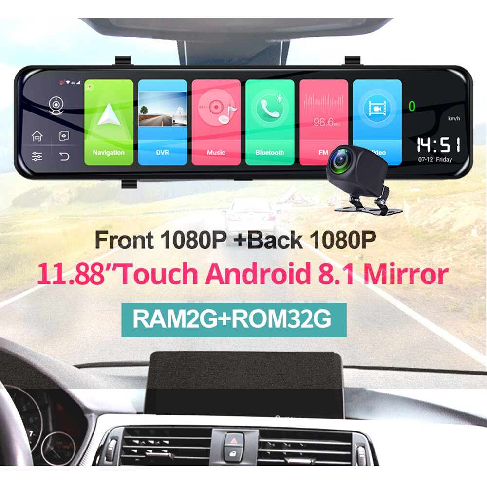 12" IPS 4G car dvrs Android mirror rear view camera ADAS Bluetooth WIFI GPS DVR
