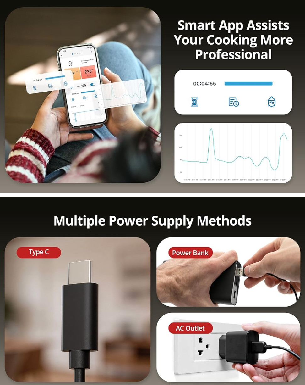 Smoker Temperature Controller 5G WiFi 164FT Bluetooth Automatic Fans, 5 Probes