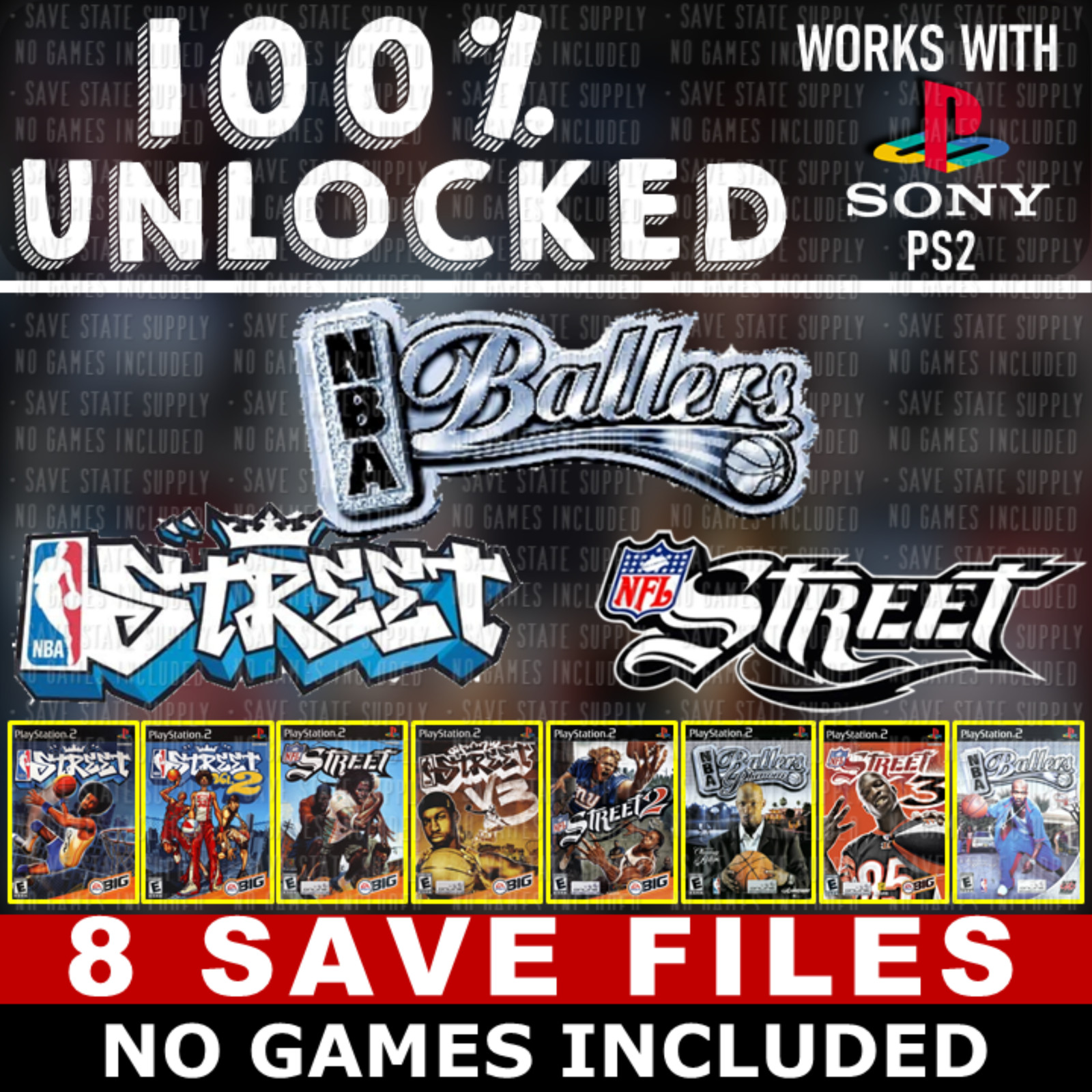 NBA NFL Street Vol. 1 2 3 PlayStation 2 PS2 Memory Card Unlocked Save Beaten