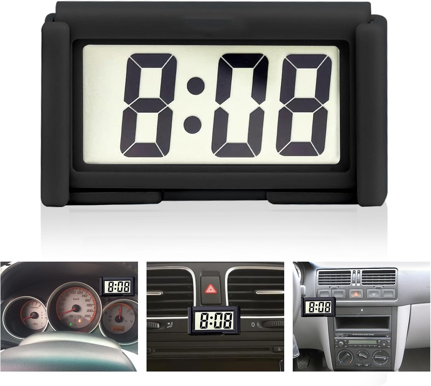 Car Dashboard Digital Clock - with Jumbo LCD Time & Day Display black