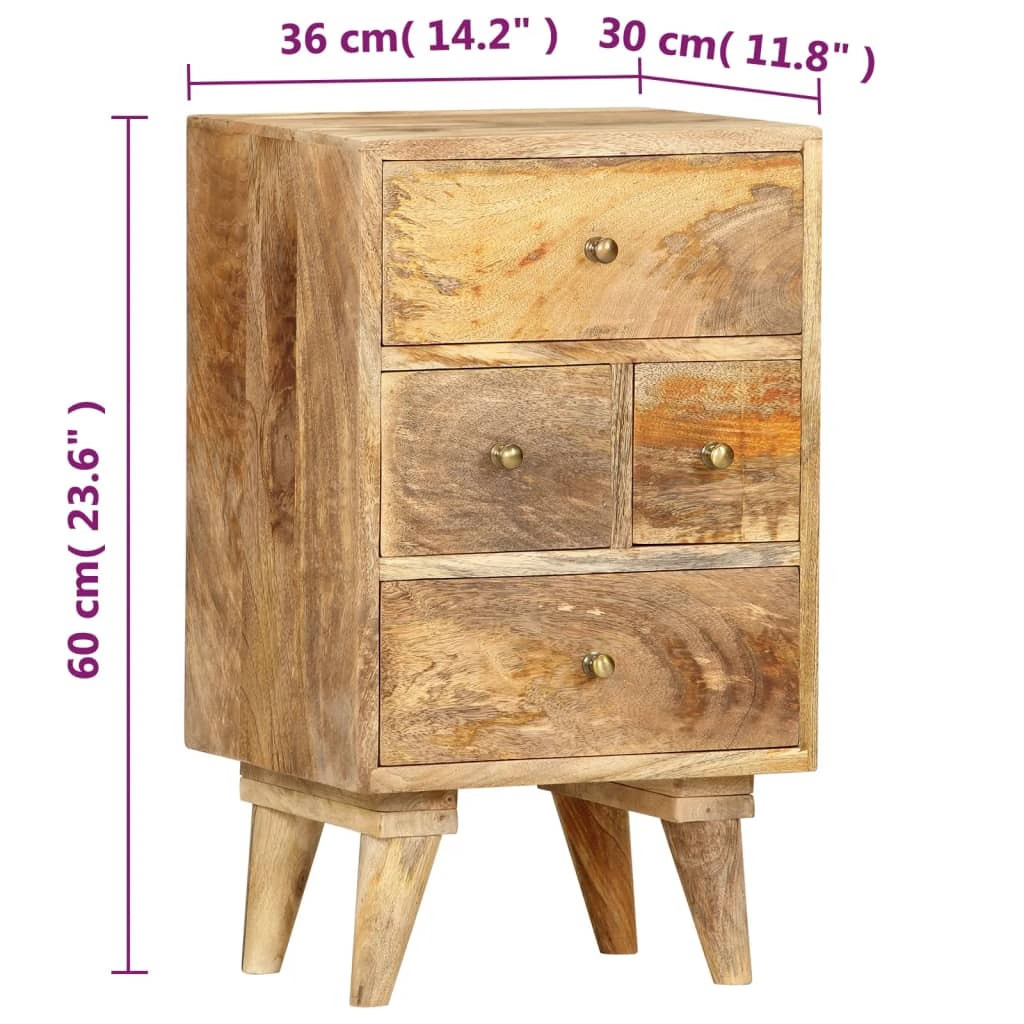 Bedside Cabinet Brown Solid Mango Wood Medium Bedside Cabinet